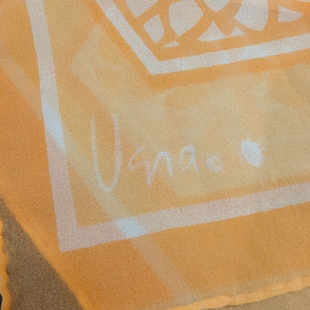 Vintage 1970s Emanuel Ungaro Signed Silk Scarf – Yellow Floral Hexagon Print - Picture 6 of 7